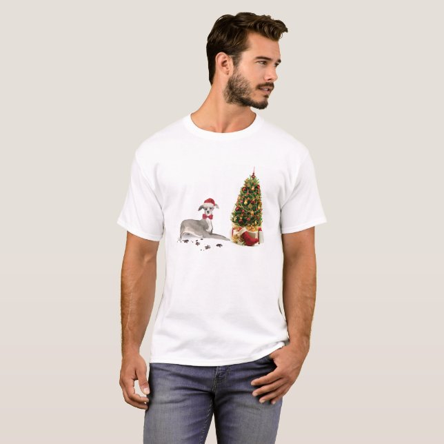 Camiseta Graciosos Navidades italianos de Greyhound con árb (Anverso completo)