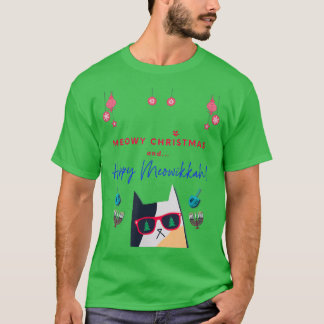 Camiseta Graciosos Navidades Meow y feliz amante del gato M