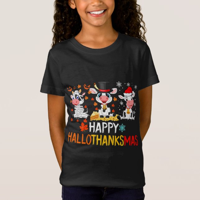 Camiseta Graciosos Navidades vacunos felices Hallothanksmas (Anverso)