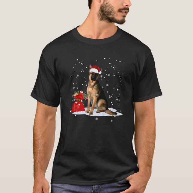 Camiseta Graciosos pastores alemanes Navidades Santa Hat An (Anverso)