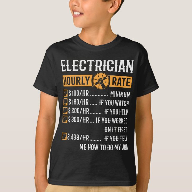 Camiseta Graciosos Regalos Electricistas - Tarifa Horaria D (Anverso)