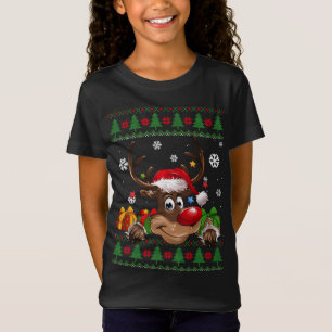 Camiseta Graciosos renos adoran a Santa Hat Feo Navidades S