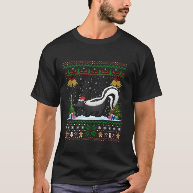 Camiseta Graciosos Skunes Navidad Regalo Santa Hat Desaliño (Anverso)