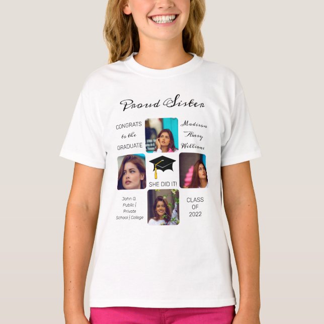 Camiseta Grad Cap Foto Grad Múltiple Grad Keepsake Hermana  (Anverso)