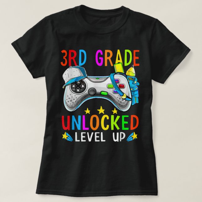 Camiseta Grade 3 Unlocked Level Up Gamer Back To School 3rd (Diseño del anverso)