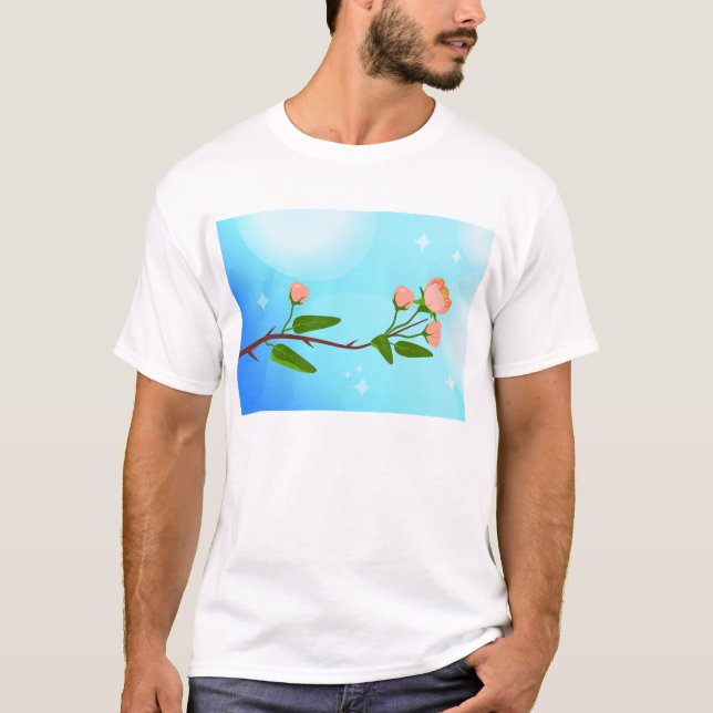 Camiseta Gradiente azul del cielo con rama de primavera flo (Anverso)