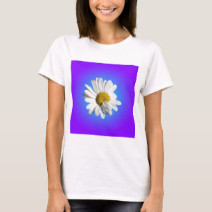 Camiseta Gradiente azul morado de flor de margarita blanca