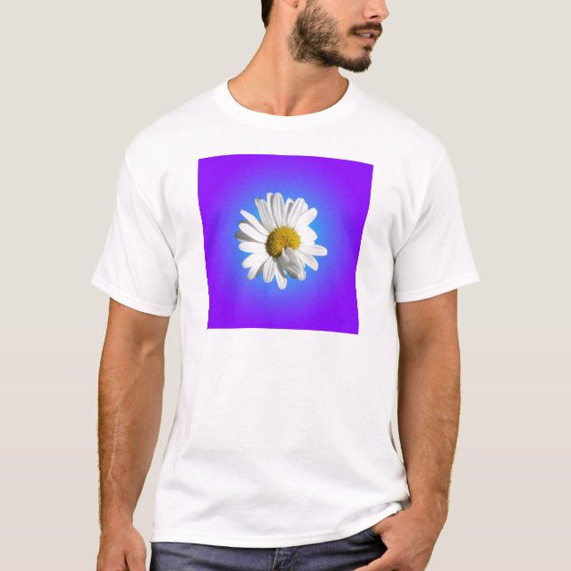 Camiseta Gradiente azul morado de flor de margarita blanca (Anverso)