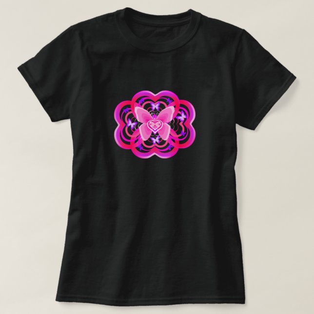 Camiseta Gradiente Corazón Rosa y Púrpura con Patrón Abstra (Diseño del anverso)