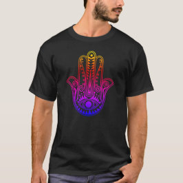 Camiseta Gradiente masculino neón Hamsa y ojo malvado T-Shi