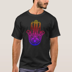 Camiseta Gradiente masculino neón Hamsa y ojo malvado T-Shi