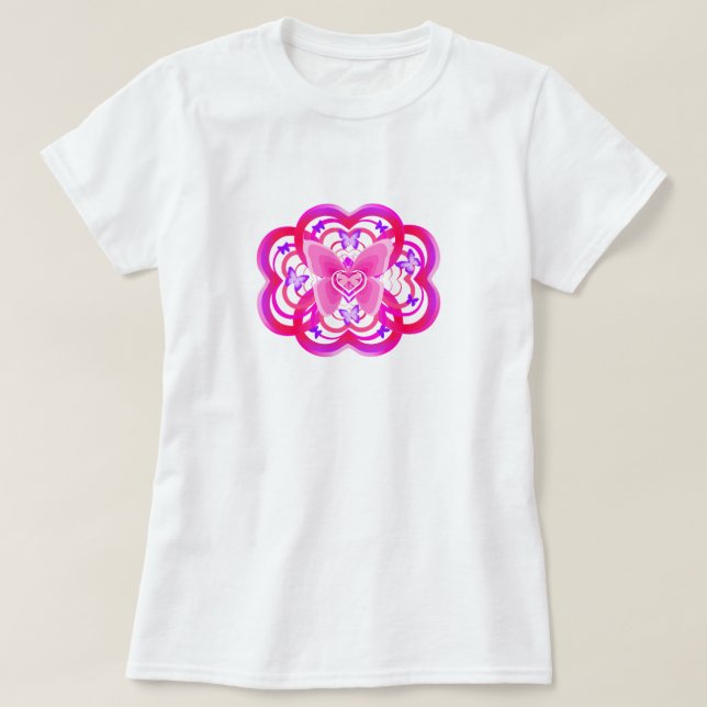 Camiseta Gradiente Rosa&Púrpura Corazón Forma Patrón Abstra (Diseño del anverso)
