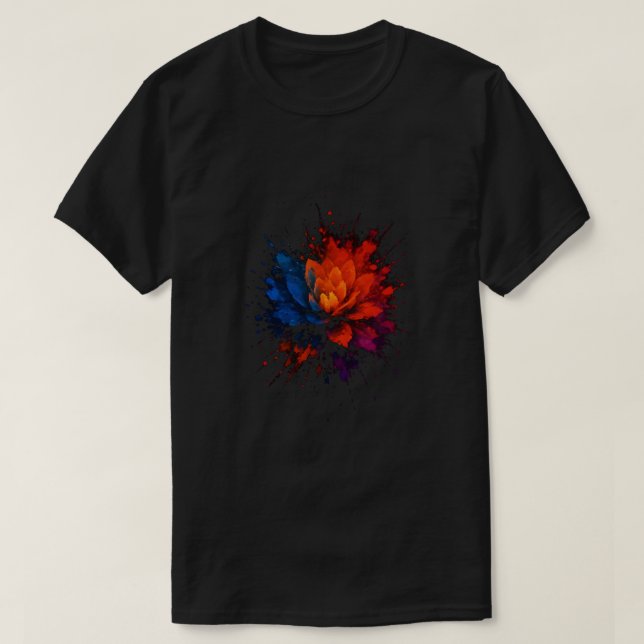 Camiseta gradiente salpicadura de flores coloridas (Diseño del anverso)