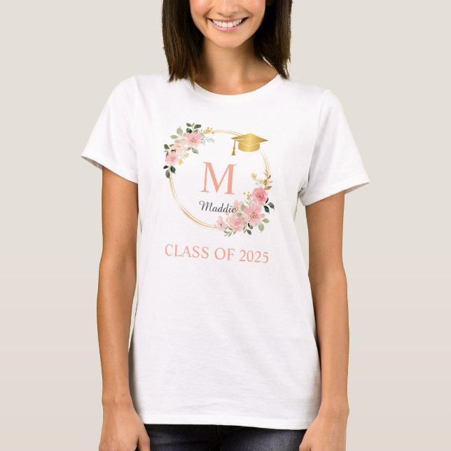 Camiseta Graduación de Chicas rosados monograma (Anverso)