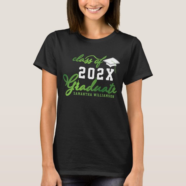 Camiseta Graduación de Graduado Verde Negro de Clase 2025 (Anverso)