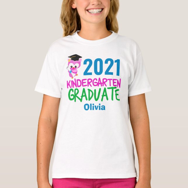 Camiseta Graduación De Jardín De Niños De 2021 Lechuza Rosa (Anverso)