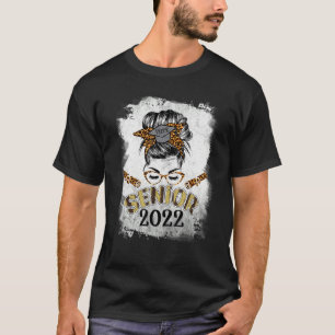 Camiseta Graduación de Senior 2022 Leopard Messy Bun Lady 2
