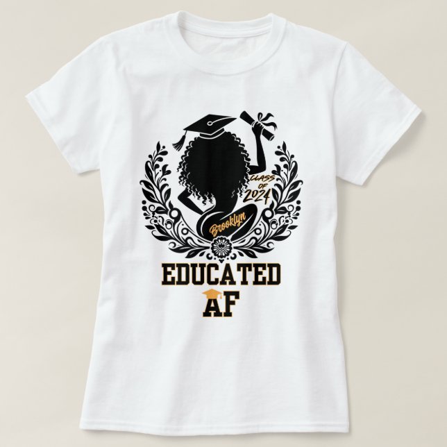 Camiseta Graduación doble "Educado AF" negro/amarillo (Diseño del anverso)