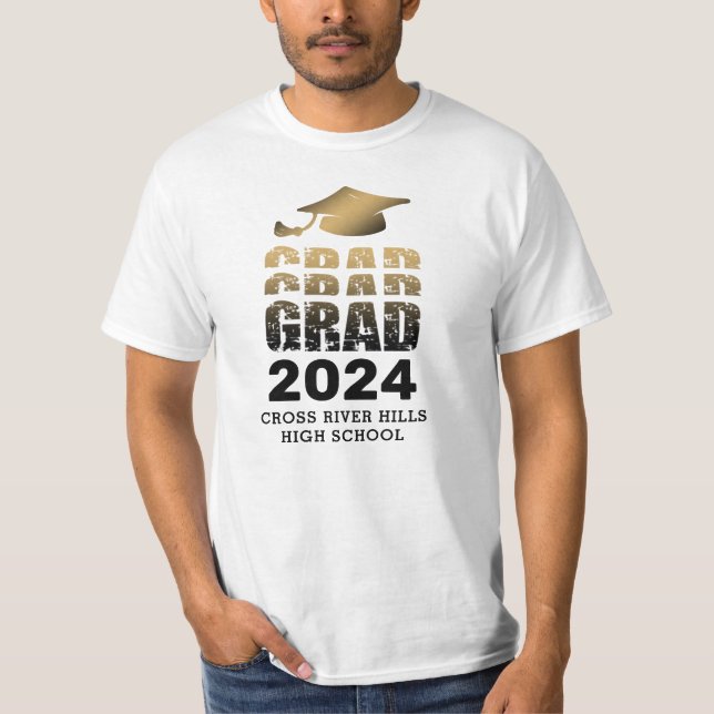 Camiseta Graduación moderna Año Graduado Oro Negro (Anverso)