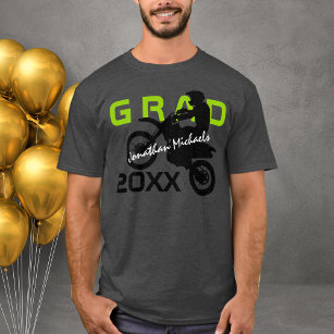 Camiseta Graduación verde gris negro en moto de tierra
