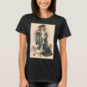 Camiseta Graduación Vintage, niña con gorra y toga
