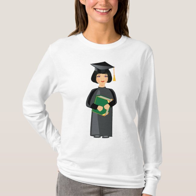 Camiseta Graduada con Gorra y Toga Negras (Anverso)