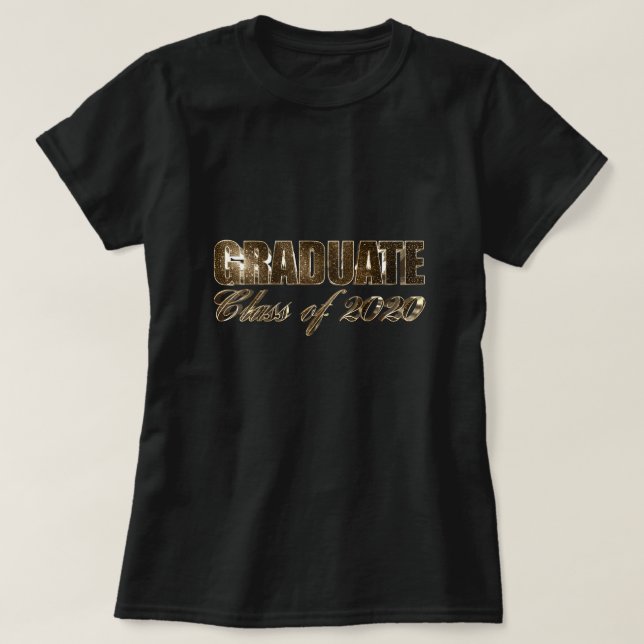 Camiseta Graduado Clase de 2020 Elegante de texto negro y o (Diseño del anverso)
