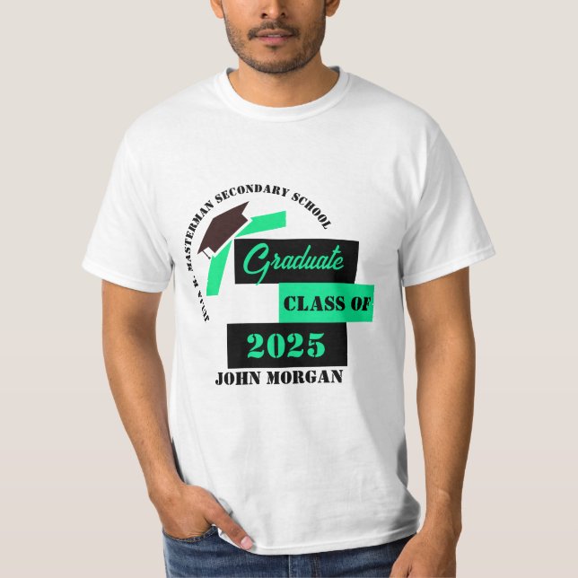 Camiseta Graduado de Graduación Verde Blanco Negro (Anverso)