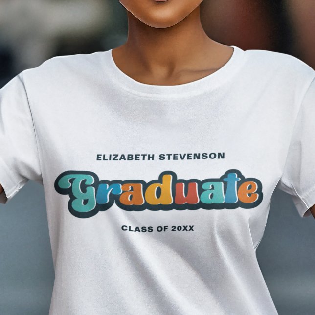 Camiseta Graduado Groovy retro colorido con nombre (Subido por el creador)