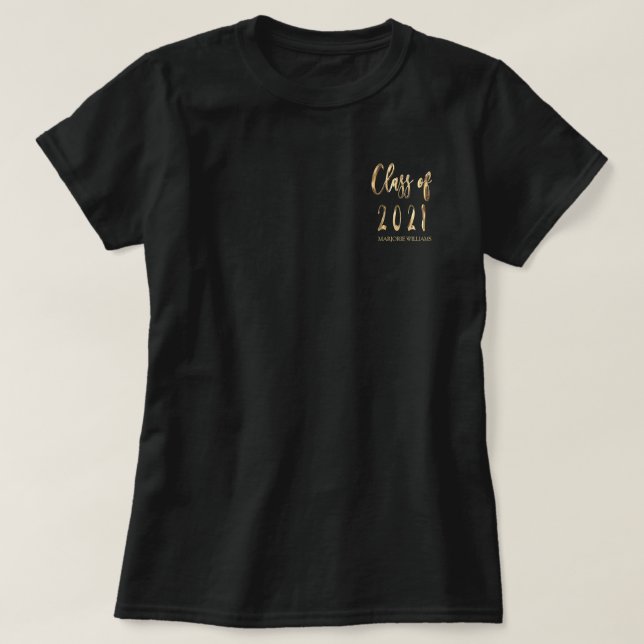 Camiseta Graduado Nombre Faux Gold Brown Clase de 2021 (Diseño del anverso)