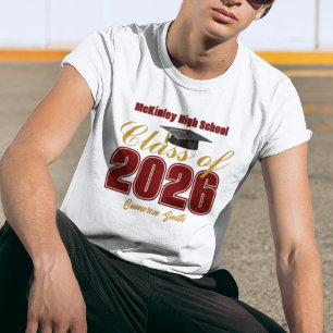 Camiseta Graduado Personalizado Clase 2026 en Oro y Granate