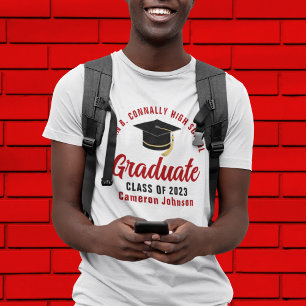 Camiseta Graduado Personalizado de Graduado rojo blanco de 
