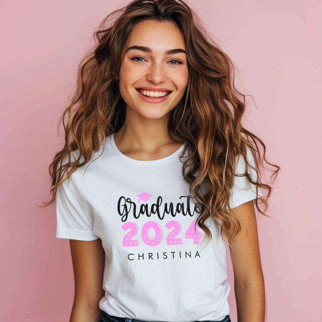 Camiseta Graduado Rosa De Graduación De Secundaria 2024 (Pink Graduate Class Of 2024 High School Graduation T-Shirt)