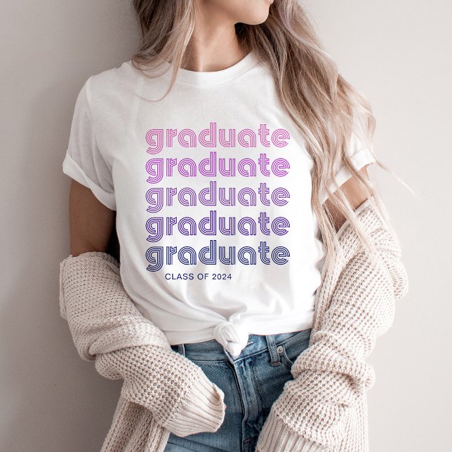 Camiseta Graduado | Texto de estilo discoteca rosa y púrpur (Subido por el creador)