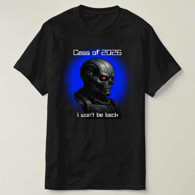 Camiseta Graduation Cyber Skull Blue Glow Robot Head Design (Diseño del anverso)