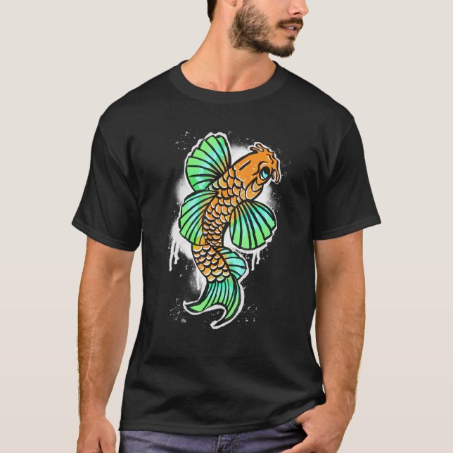 Camiseta Graffiti al estilo japonés Koi Pescado para todas  (Anverso)