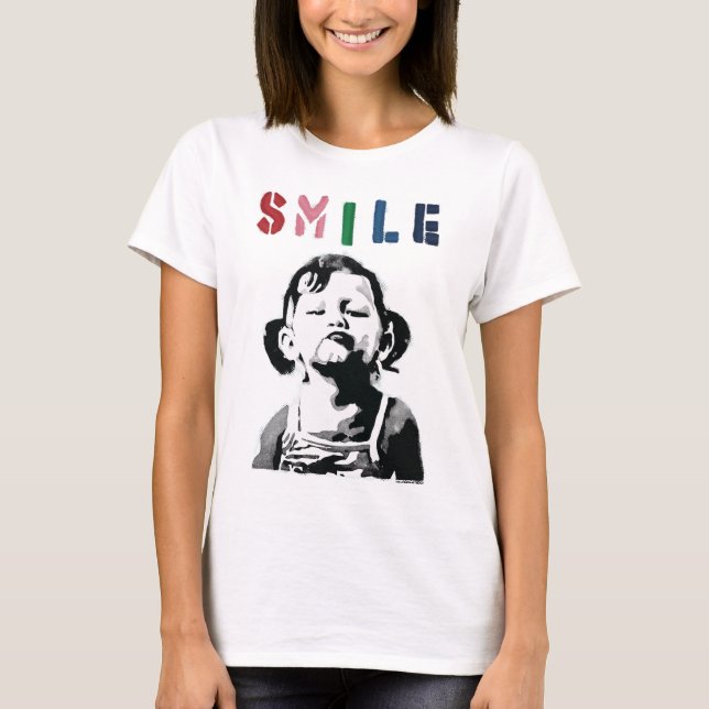 Camiseta Graffiti banksy Cita SMILE con chica que no sonríe (Anverso)