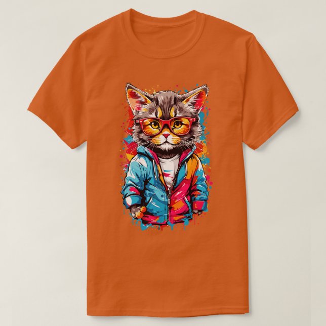 Camiseta Graffiti Colorido Gato Pequeño Con Gafas (Diseño del anverso)