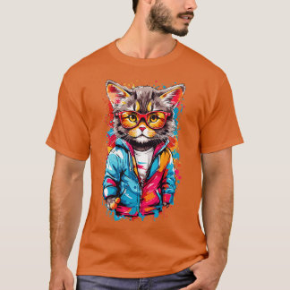 Camiseta Graffiti Colorido Gato Pequeño Con Gafas