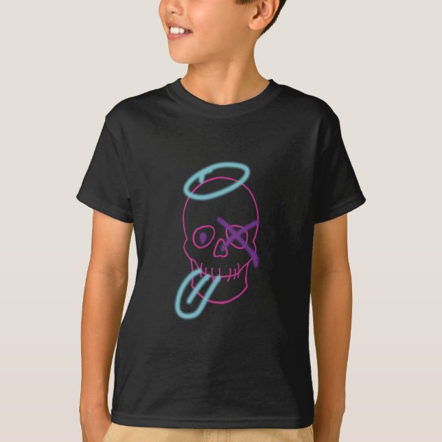 Camiseta Graffiti de cráneo - rosa, morado, azul y negro (Anverso)