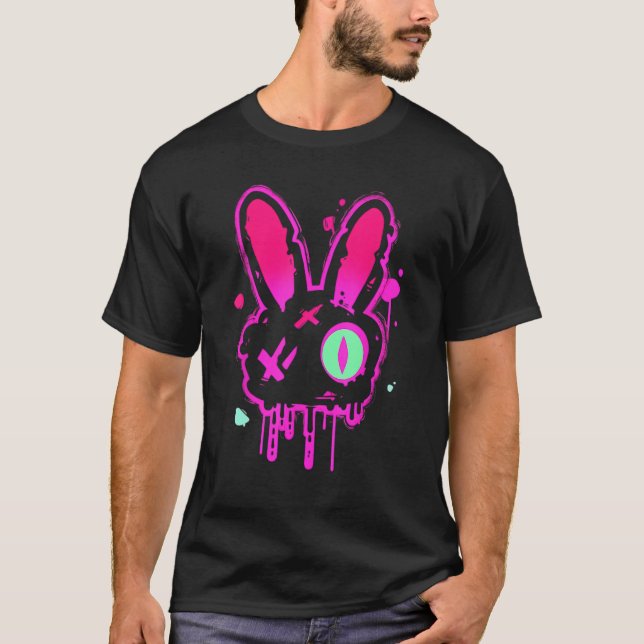 Camiseta Graffiti grueso Conejo Pastel Gótico Punk Edgy Psy (Anverso)