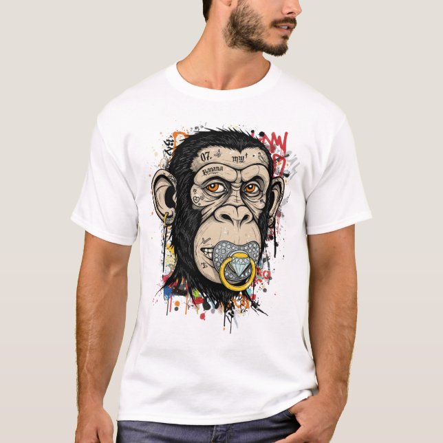 Camiseta Graffiti Monkey Face Art - Resumen de estilo calle (Anverso)