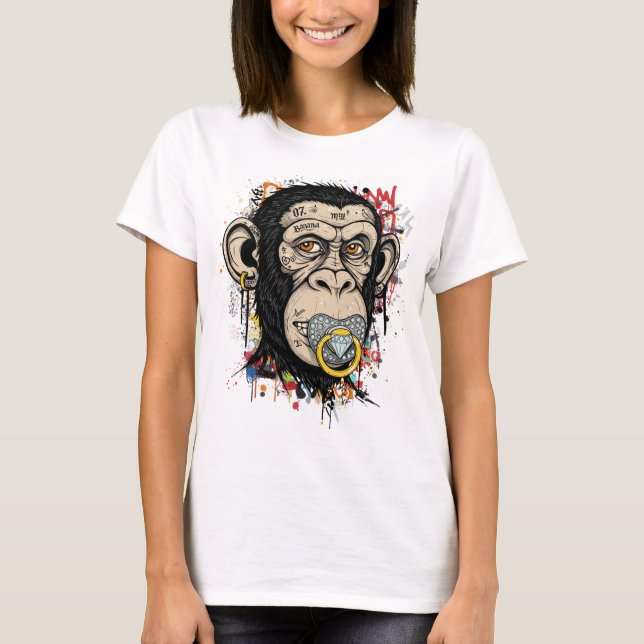 Camiseta Graffiti Monkey Face Art - Resumen de estilo calle (Anverso)