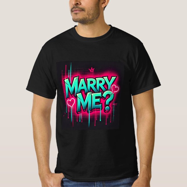 Camiseta Graffiti Neon Marry Me Mens Tshirt (Anverso)