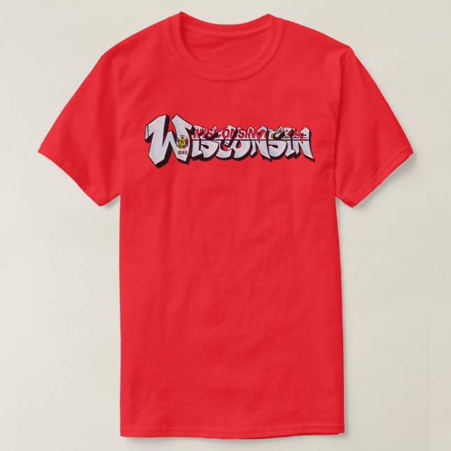 Camiseta Graffiti rojo de la placa de licencia de Wisconsin (Diseño del anverso)