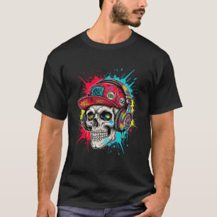 Camiseta Graffiti Skull DJ - Auriculares de Neon Street Art