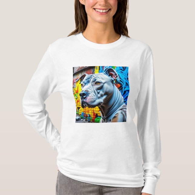 Camiseta Graffiti urbano Art White Pitbull Lover (Anverso)