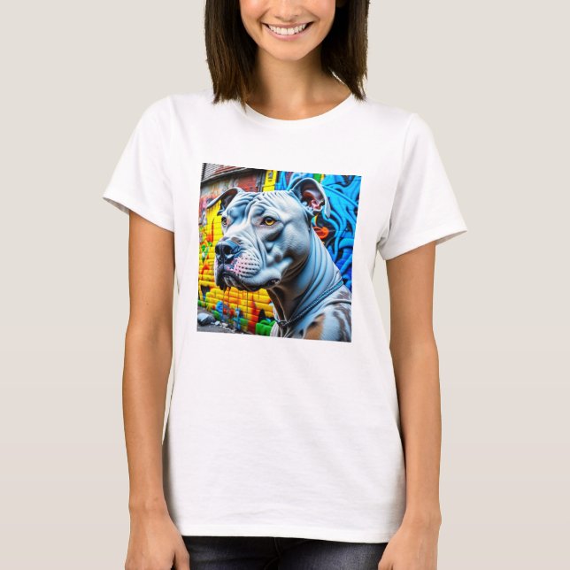 Camiseta Graffiti urbano Art White Pitbull Lover (Anverso)