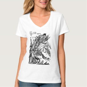 Camiseta gráfica abstracta de loto, pavo real y mú