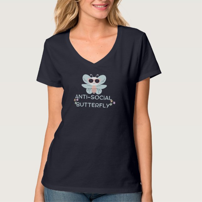 Camiseta Gráfica antisocial de mariposa mate (Anverso)